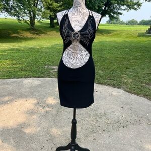 Elegant Black Backless Dress with Rhinestone Accents